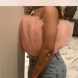 Akira blush pink Tulle Women's Bodysuit Top